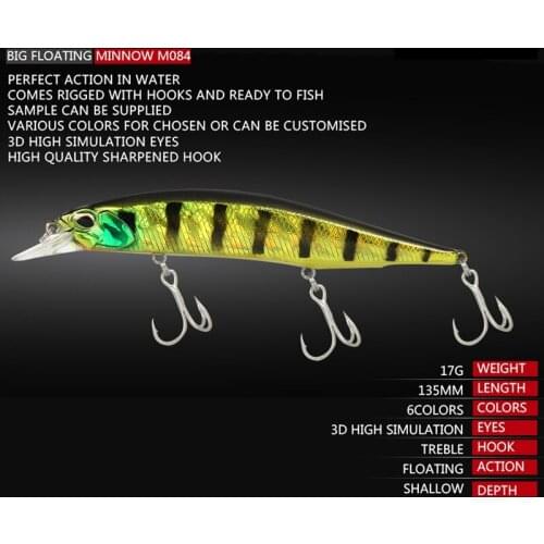 6PCS 17g 135mm shallow Depth Minnow Fishing Lures 6 Colors 3D Eyes Fishing Tackle Popper Shallowater