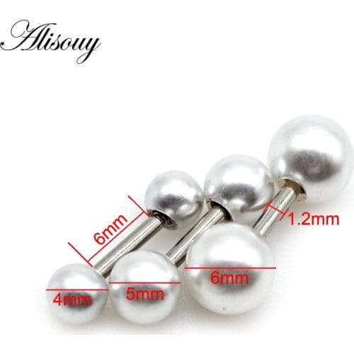 Alisouy 1 pair Stainless Steel 4mm/5mm/6mm Double-sided Imitation Pearl Screw Ear Stud Earrings Piercing body Jewelry