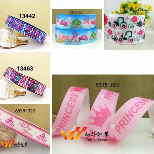 White ribbon with pink crowns on it 50 yard cartoon printed grosgrain ribbon 21071