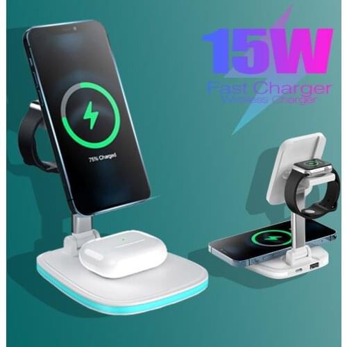 15W Fast Wireless Charger Stand 3 in 1 Smart Phone Charging Dock Station For iPhone 12 Pro Max 12 Mini For Apple Airpods Watch 6