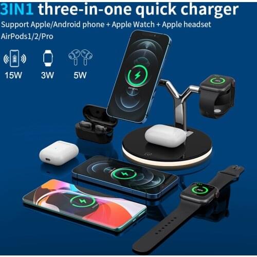 3in1 Magnetic Wireless Charger QI 15W Fast Charging Station Magsafing iPhone 12 pro Max Chargers for Apple Watch Airpods pro
