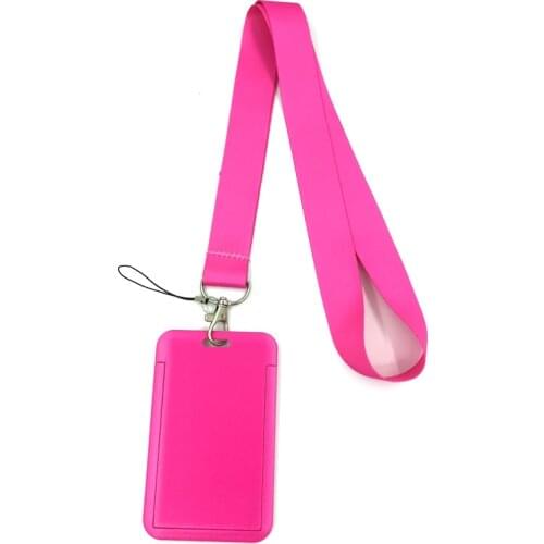 Pure Pink Color Creative Lanyard Card Holder Student Hanging Neck Phone Lanyard Badge Subway Access Card Holder Accessories