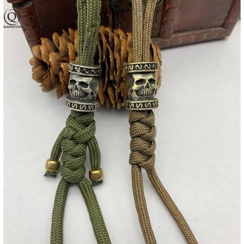 EDC Brass Skull Face Barrel Beads DIY Handmade Accessories Jewelry Umbrella Rope Woven Lanyard Hanging Keychain Pendant Paracord