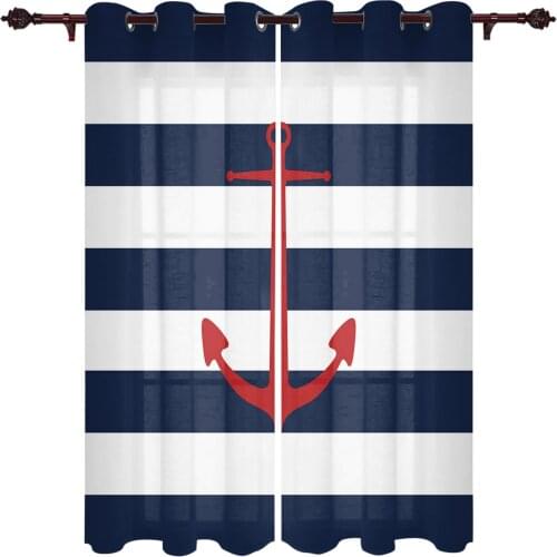 Geometric Blue Stripes Anchor Modern Curtains for Living Room Luxury Window Treatments Bedroom Kitchen Curtains Drapes