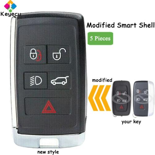 KEYECU 5PCS Modified Smart Remote Control Key Shell Case With 5 Button - FOB for Land Rover Range Rover Evoque/ Sport 2012-2017