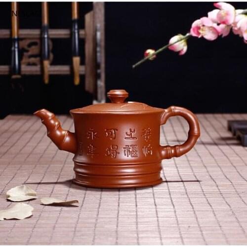 Chinese Yixing tea pot Bamboo section lettering Purple Clay filter Teapot beauty kettle Raw ore Handmade Tea set Drinkware 150ml