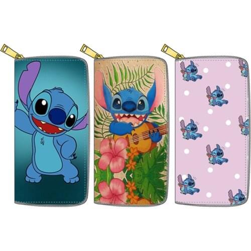 Disney mickey mouse Clutch Stitch girl boy coin bag PU Long card holder Zip Wallet Stitch Wallet