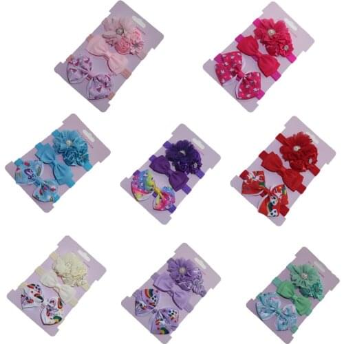 Cute 3pcs/lot Baby Girls Unicorn Cartoon Bowknot Headband Chiffon Flower Ribbon Bows Hairband Kids Fashion Hair Accessories Sets