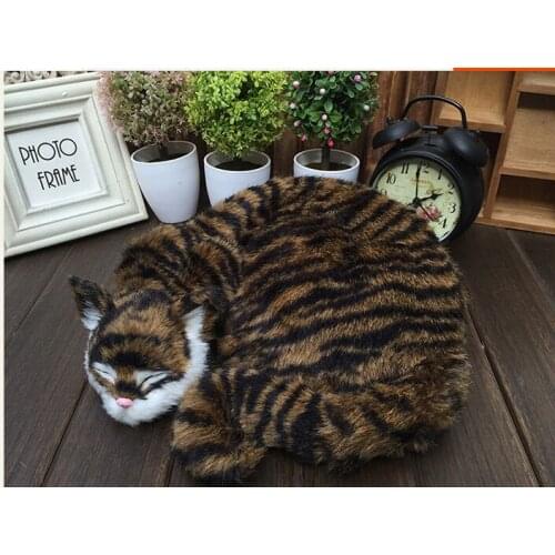 Creative simulation khaki stripe cat toy polyethylene & furs sleeping cat model about 29x31x10cm 2026