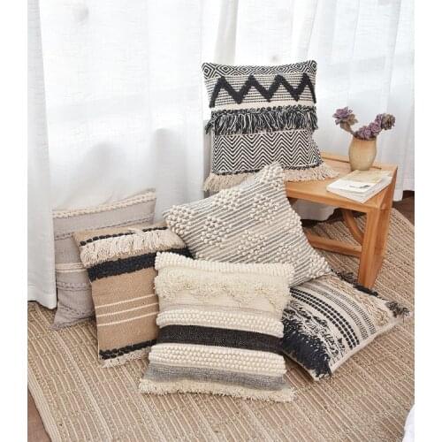 Handmade Moroccan Indian Cushion Cover Tassel Square Throw Pillow cover Cotton Pillow Livingroom Sofa Bed Home Decor 45X45cm