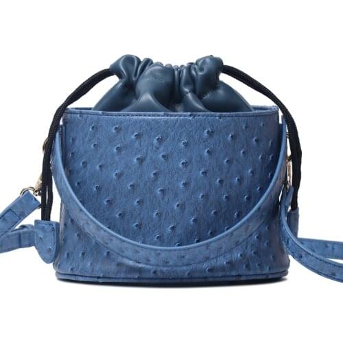 Fashion Blue Ostrich Leather Bucket Bags For Women Autumn Bucket Tote Bag Elegant Python Tote Purse