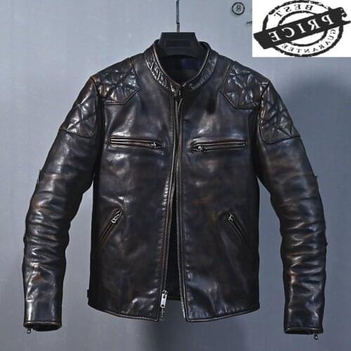 Genuine 2021 Vintage Leather Jacket Men 100% Cowhide Coat Motorcycle Mens Jackets and Coats Spring Autumn Hommes Veste 62