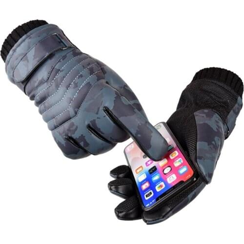 2020 winter mens camouflage PU leather padded gloves outdoor cycling cotton non-slip touch screen warm gloves