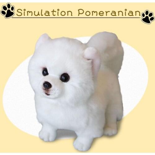 Plush White Pomeranian Dog Doll Simulation Dog Stuffed Animal Toys Realistic Dog Toy For Pet Lovers Luxury Home Decor Crafts