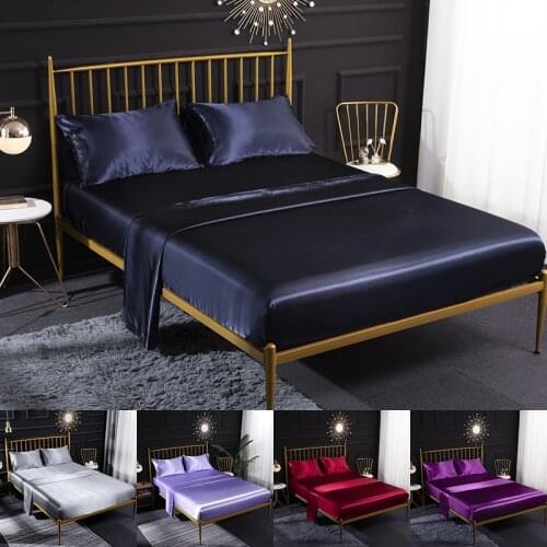 Luxury Bedding Set Queen King Size Bed Sheet Set Covers Satin Bed Sheets and Pillowcases Bedclothes Flat Fitted Double Sheet New