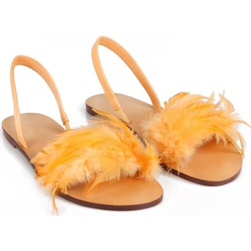 Plush Roman Flats Sandals 2021summer Fur Slippers Fairy Style Flat Shoes Korean Casual Beach Flip Flops Elegant Slides Sandalias