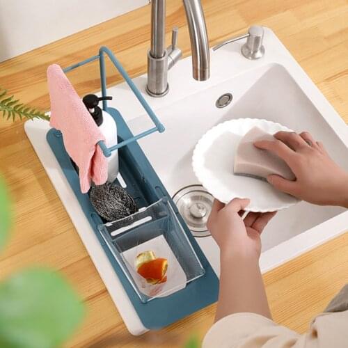Telescopic Sink Organizer Rack Expandable Sponge Soap Holder For Storing Sponges Brushes Dishcloths Kitchen Storage Rack