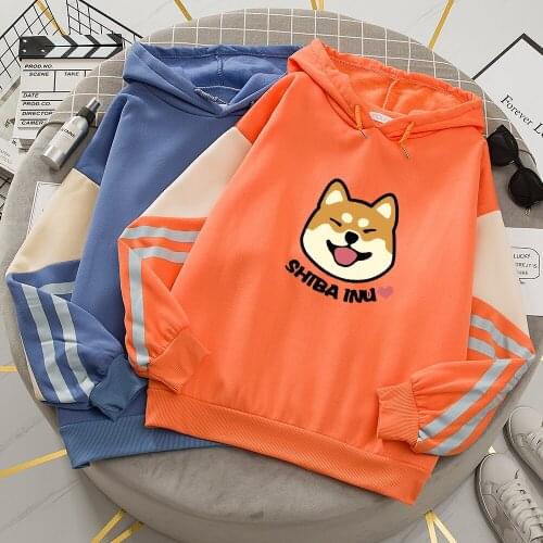 Kawaii Shiba Hoodies Women Lovely Dog Printed Hip Hop Casual Loose Sweatshirts Winter Cotton Warm Streetwear Female Hoodie