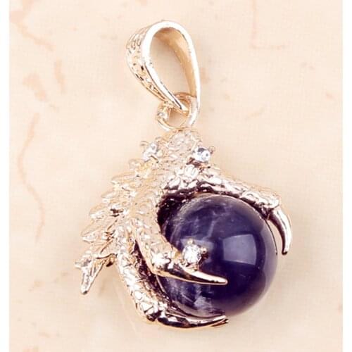 Trendy-beads Vintage Light Yellow Gold Color Natural Purple Amethysts Stone Round Bead Inlay Dragon Claw Pendant