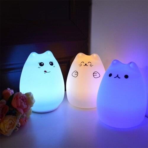 Creative LED Colorful Soft Silicone Night Light Lovely Cartoon Animal Cat Baby Nursery Lamp Children Birthday Christmas Gift New