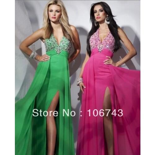 Free shipping evening gown vestidos de festa 2015 new style best seller Sexy Custom v-neck crystal beading party prom dresses