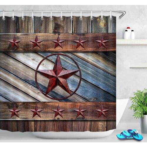 Vintage Wooden Board Western Texas Star Durable Polyester Fabric Shower Curtains Bathroom Curtains Waterproof Bathtub Curtains