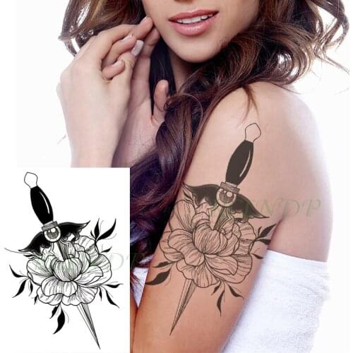 Waterproof Temporary Tattoo Sticker Sword Flower Rose Fake Tatto Flash Tatoo Back Leg Big Size Art for Women Men