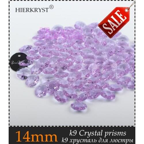 HIERKRYST 100 pcs 14 mm Octagon Beads Crystal Glass Chandelier Parts Rainbows Maker Prisms Pendants Connectors Purple #03