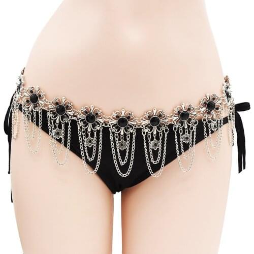 Luxury Metal Alloy Flower Statement Fringe Beach Waist Chain Belt Women European Ladies Sexy Dance Show Belly Chain Body Jewelry