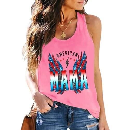 Women Summer Waistcoats 100% Cotton Sleeveless MAMA Letter Wings Printed Fashion Graphic Female Casual Daily Tank Tops Camisoles