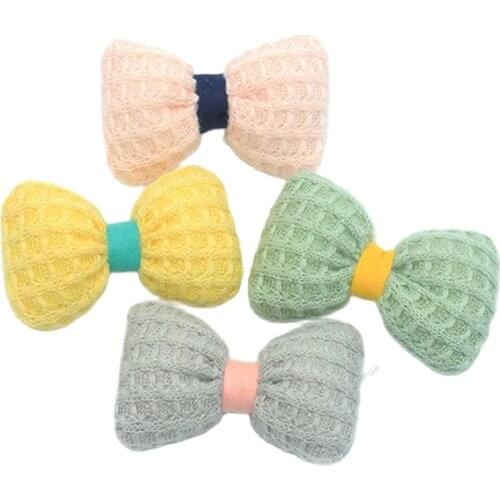 10Pcs/lot Cartoon Knitted Series Bowknot Patch Stuffed Cotton Bow Appliques Footwear Bag Material Fabric Cartoon Accessories