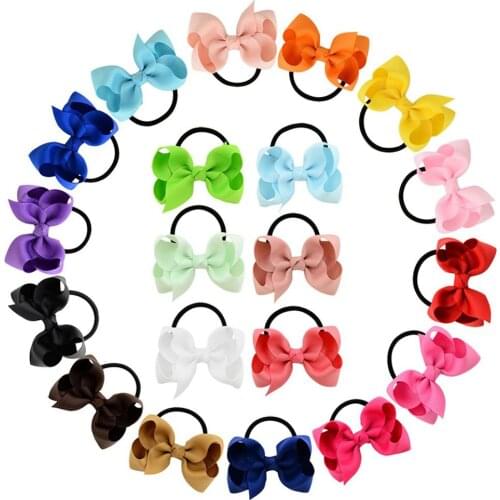 20pcs/lot 20 colors 3inch Hair Ribbon Bows With Elastic Band Hairband for Kids Hair Accessories Boutique Bows Hair Ties 800