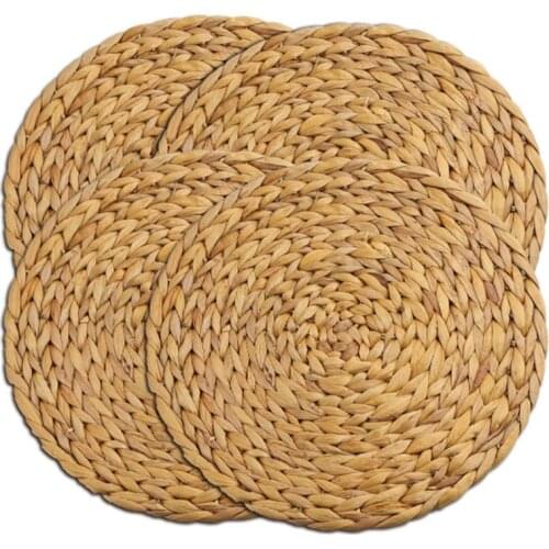 4Pcs Woven Placemat,Natural Handmade Straw Placemat Wooden Braided Mat Heat Resistant Hot Insulation Anti-Skidding Pad