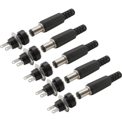5Pairs 5.5mm x 2.1mm DC Jack Plug Connector DC-022B 12V 3A 5.5*2.1mm DC Power Male Female Socket Panel Mount connectors Adapter