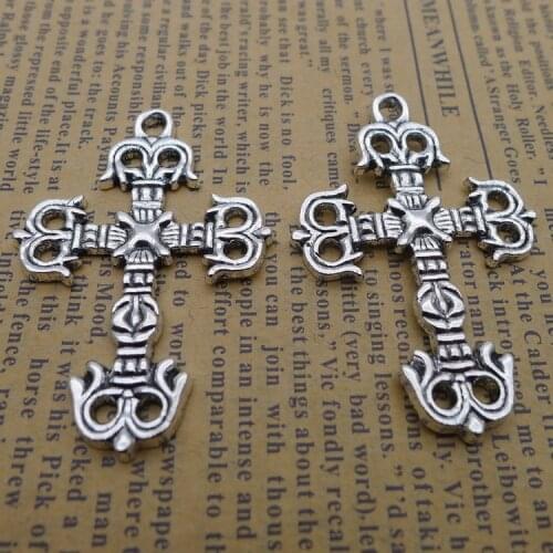 6 Pieces 30*45mm Antique Silver Color Mixed Alloy Charms Cross Wicca Bracelet For DIY Jewelry Making