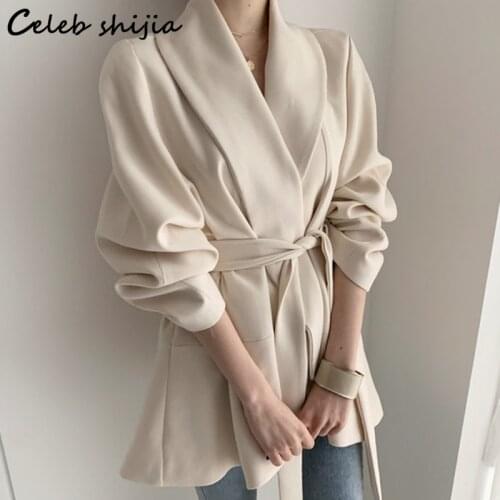 Apricot Chic Wrap Coat Woman Autumn Winter 2021 Irregular Lace Up Jacket Female Korean Turn-down Collar Elegant Jacket Office