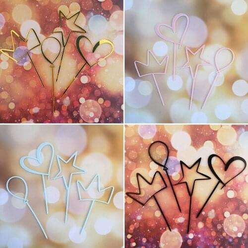4pcs/lot Acrylic Cake Topper Cute Heart Crown Star Cupcake Topper For Wedding Valentines Day Party Baby Shower Cake Decorations