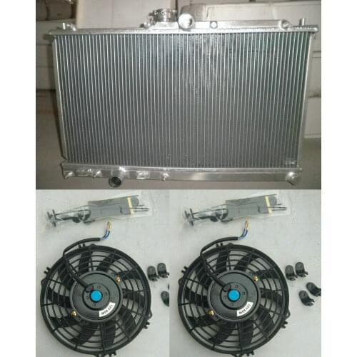 Aluminum Radiator +FANS FOR Mitsubishi Lancer Evolution EVO 7 8 CT9A VII VIII RS GSR 2.0L Turbo 4G63 MT 2001 2002 2003
