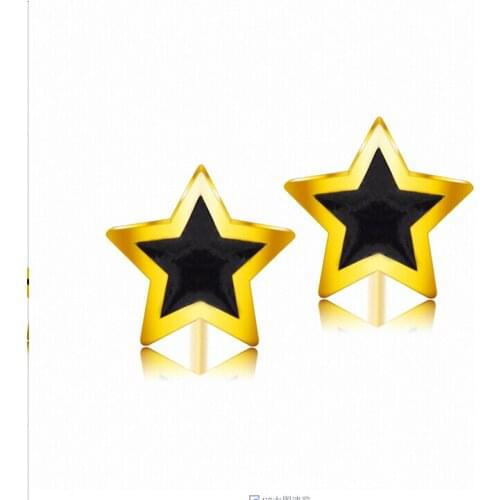 Authentic Solid 999 24K Yellow Gold Earrings Five Star Stud Earrings 0.55g