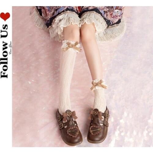 Lolita Hollow Lace Socks Female Summer 2021 Sexy Solid color Bow Mesh Mid-stockings Sweet Girl College Calf Pile Socks Women