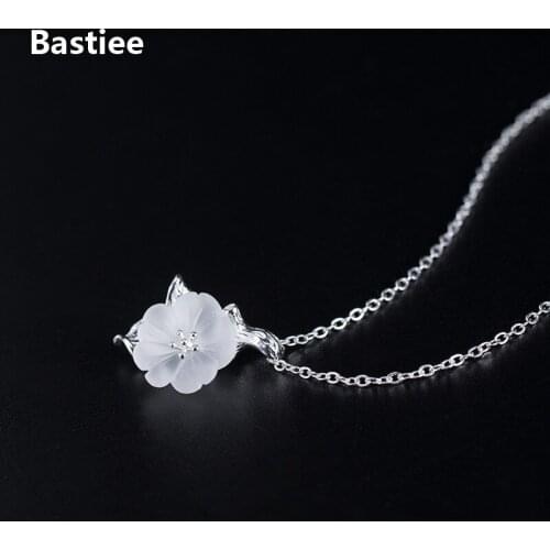 Bastiee 925 Sterling Silver Jewelry For Women Crystals Necklace Pendant Vintage Link Chain Plum Blossom Flower Hanfu Accessories
