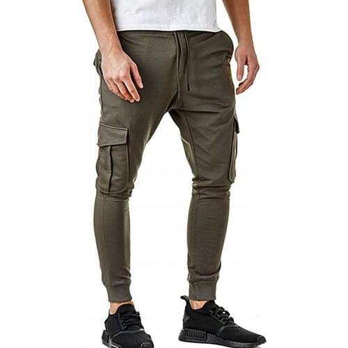 Men Autumn Winter Casual Tight Solid Multi-pocket Running Sports Sweatpants Tight Solid Multi-pocket Running Sports Sweatpants
