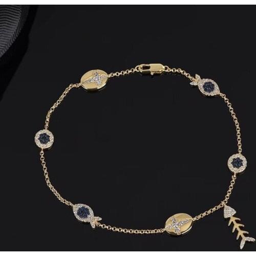 Gold Color Ins European and American Style Luxury Lucky Eye Fish Bone Foot Chain Fashion Jewelry Womens Anklet