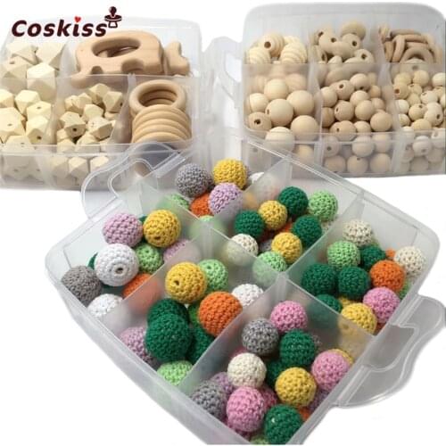 DIY Baby Wooden Teether Wooden Animal Crochet Beads Blending Natural Round Geometry Wooden Beads Wood Ring Creative Freedom