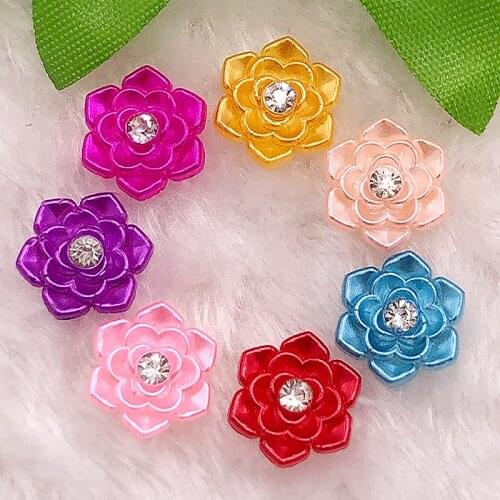 DIY 20pcs mix 15mm AB Resin 3d flower Flatback Rhinestone Wedding buttons crafts