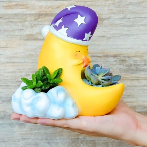 European style large Cartoon moon hat good night Succulent Planters Resin Pot for Home Tabletop Living room potted decoration