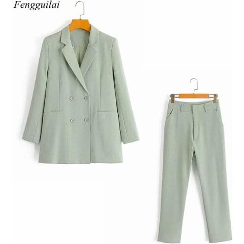 French Style Retro 2021 Early Autumn New Womens Fashion Casual Suit Coat and Trousers 3-Piece Set