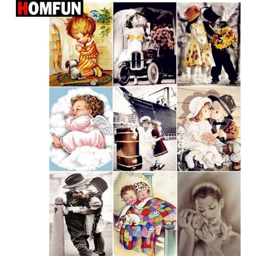 HOMFUN Full Diamond Embroidery "Baby angel mother child" Diamond Painting Cross Stitch Patterns Rhinestone Unfinished Home Decor