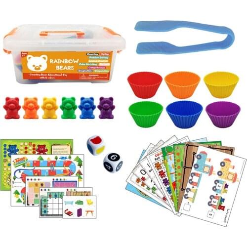 Montessori Toys Box Rainbow Stack Cups Counting Bears Color Weights Sensory Toys Baby Mintessori Educational Toys Games Children
