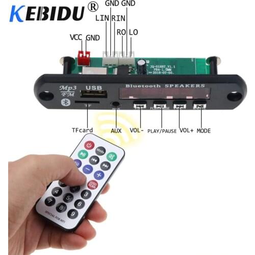 KEBIDU Car USB Bluetooth MP3 WMA Decoder Board Music Audio Module 5V 12V Wireless USB FM Aux Radio Player For Car For Speaker